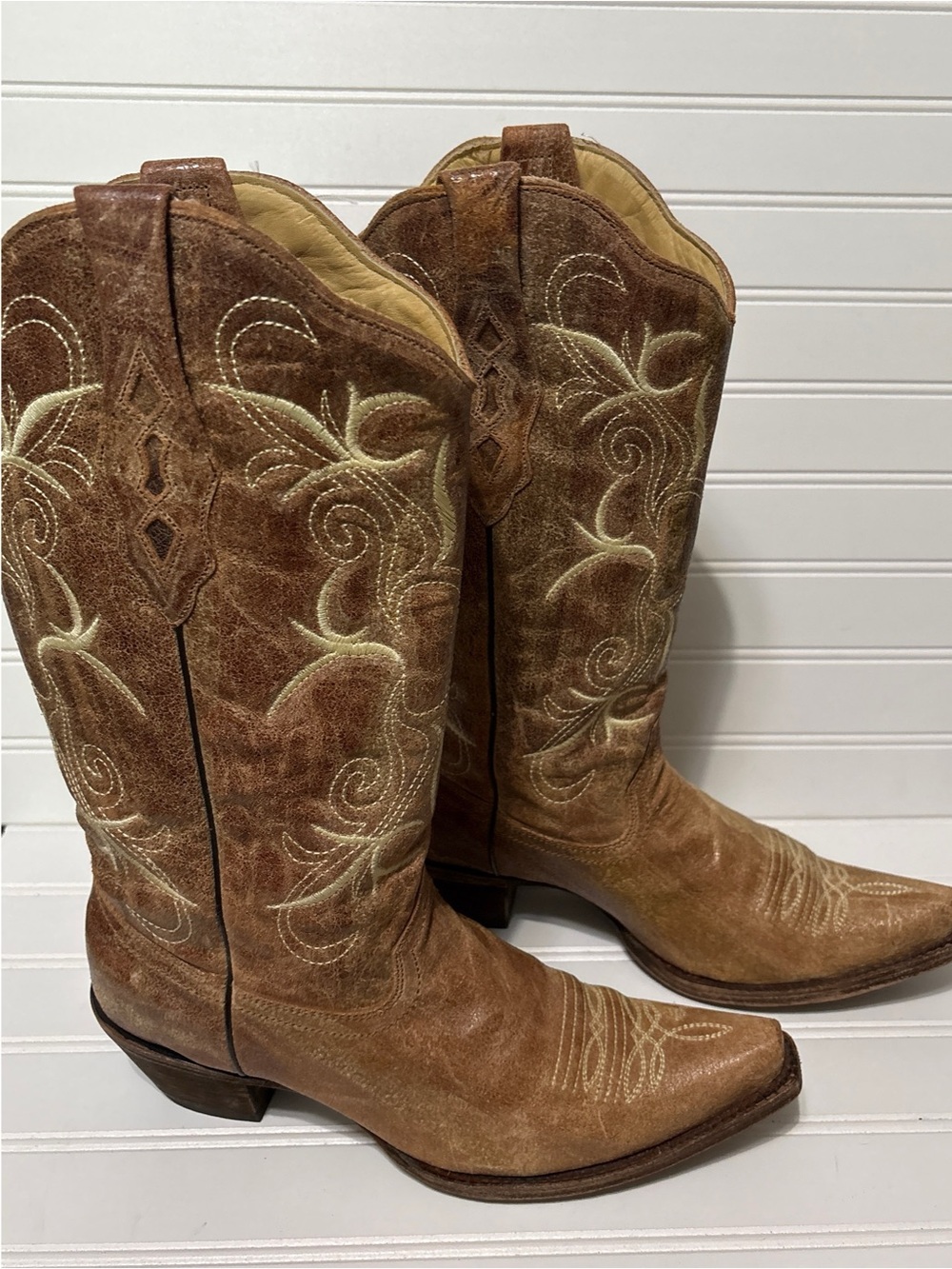 CORRAL Embroidered Brown Distressed Leather Cowboy Western Boots Womens Size 11